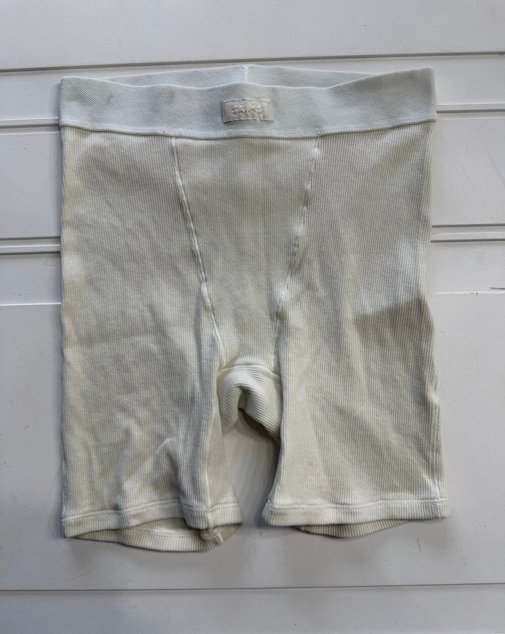SKIMS Womens Sz S Cream Ribbed Soft Comfort Cotton Boxer Briefs Underwear